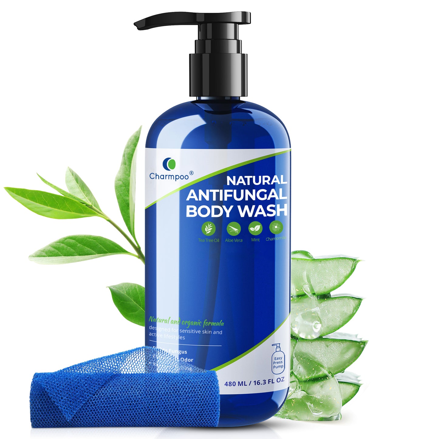 Charmpoo Antifungal Body Wash with Tea Tree Oil for Itchy Skin, 16.3 fl oz