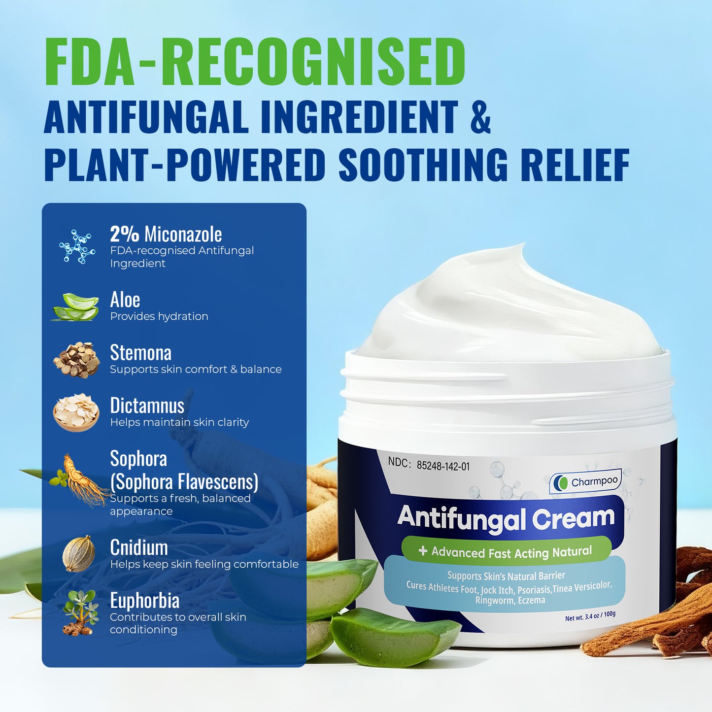CHARMPOO Advanced Antifungal Cream for Jock Itch & Athlete’s Foot, 3.4 oz