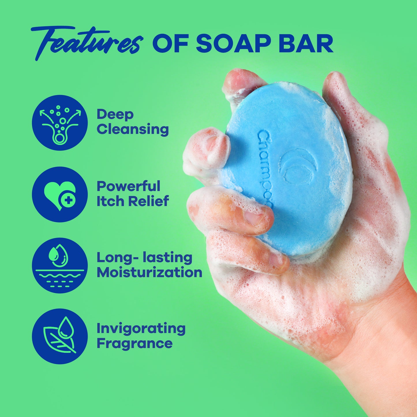 Charmpoo Antifungal Soap with Itch Relief: Effectively Relieve Itching Burning Cracking Caused by Jock Itch Athlete's Foot Ringworm Rashes - Gentle Acidified Bath Soap for Adults and Kids 4.5 oz