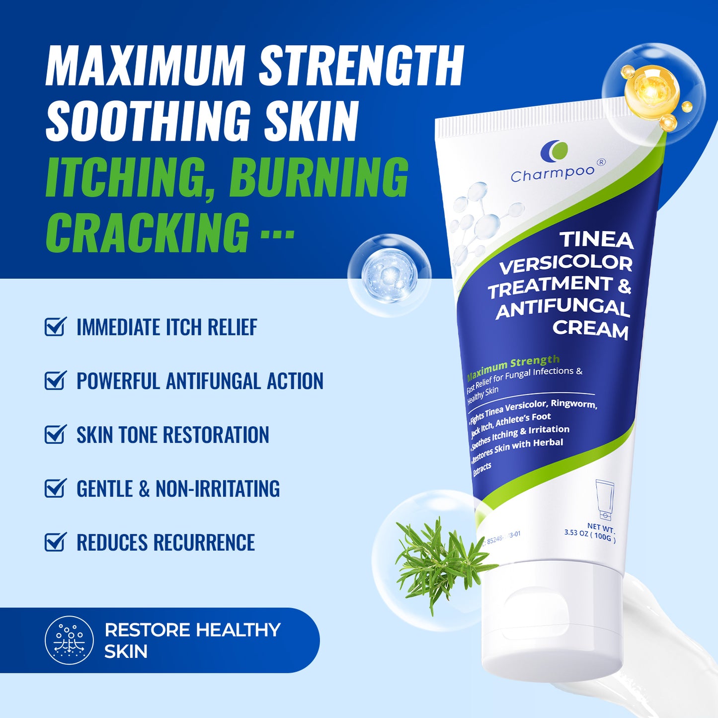 CHARMPOO Clotrimazole 1% Antifungal Cream for Tinea Versicolor, 3.53 oz