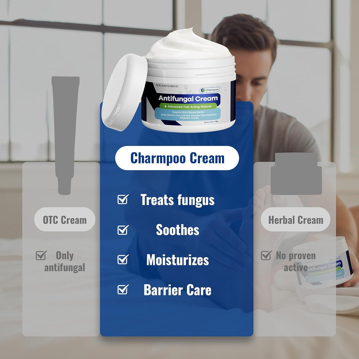 Antifungal Cream for Jock Itch: Anti Fungal Cream for Itchy Skin Relief Extra Strength - Ringworm Treatment for Humans - Athletes Foot Treatment for Feet 3.4 oz, 100g, White