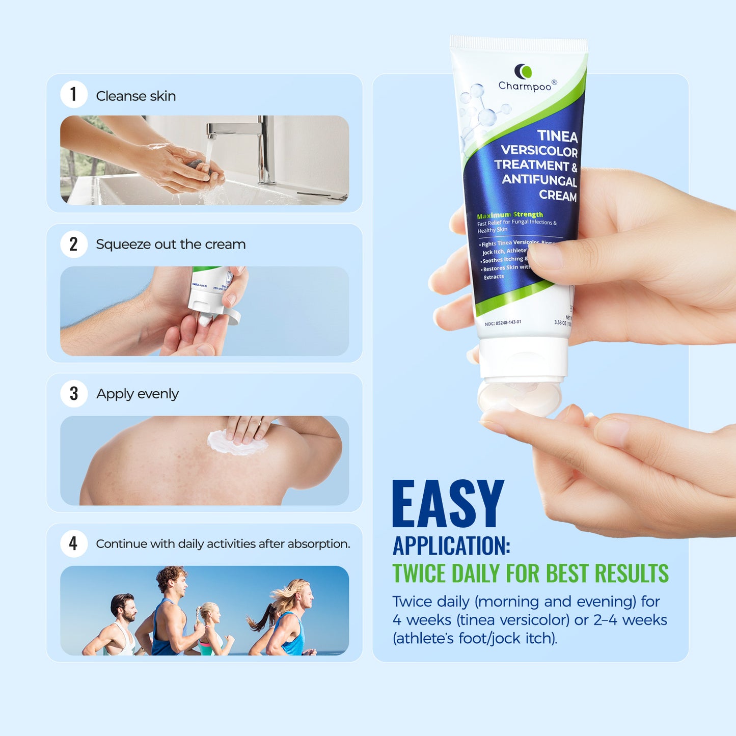 CHARMPOO Clotrimazole 1% Antifungal Cream for Tinea Versicolor, 3.53 oz
