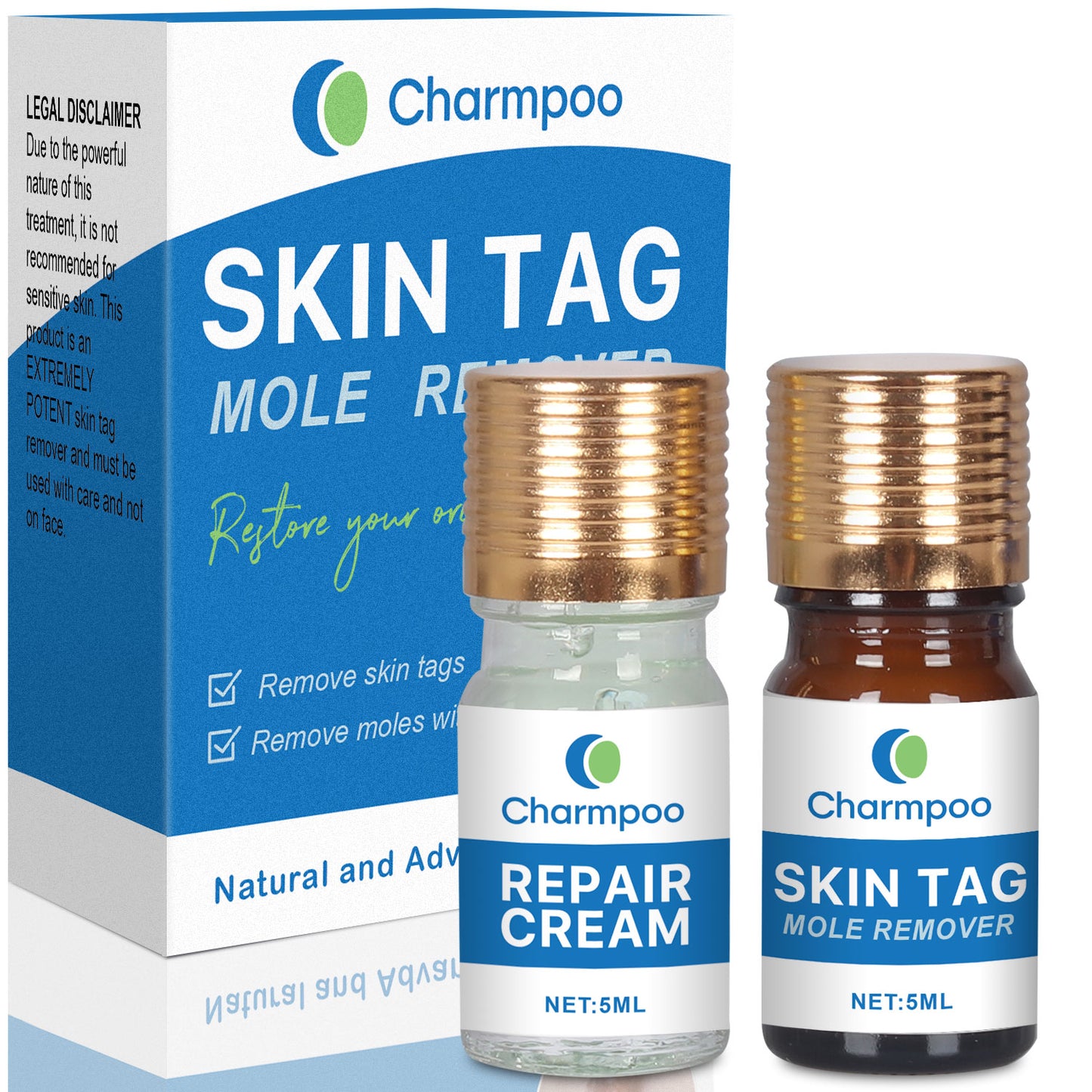 Charmpoo Skin Tag Removal - All Natural Mole and Skin Tag Remover and Repair Lotion- Large Skin Tag Remover - Plant-Based Formula - Easy to Use Skin Tag Remover Set - Safe Mole and Tag Remover
