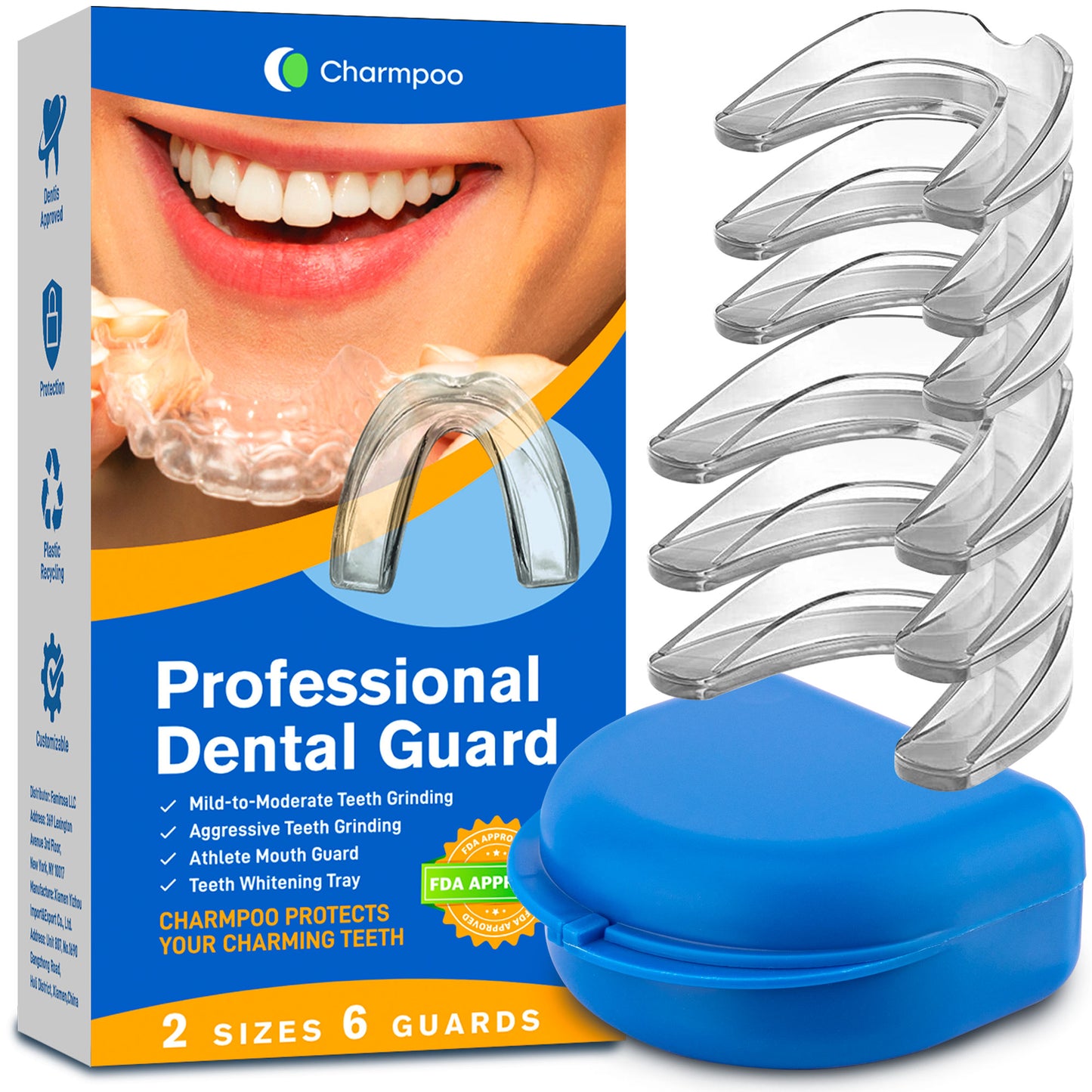 Charmpoo Mouth Guard for Grinding Teeth-Mouth Guard for Clenching Teeth at Night-Pack of 6 with 2 Sizes-Night Guard Stops Bruxism, Tmj & Eliminates Teeth Clenching